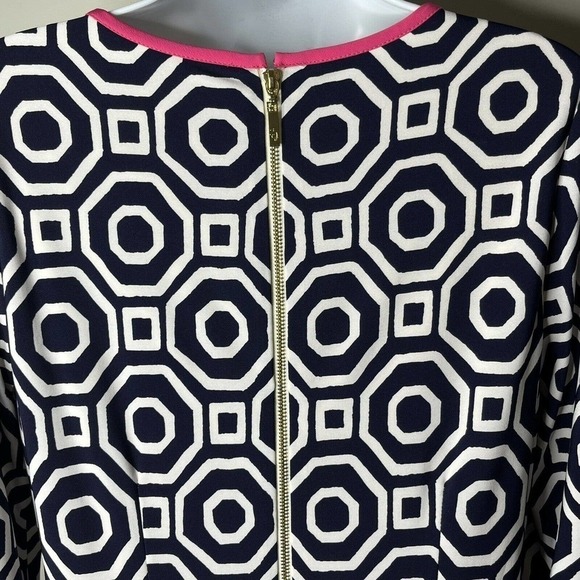 Eliza J Women's Size 8 Shift Sheath Dress Geometric Print Lined Black White Pink - Picture 7 of 10